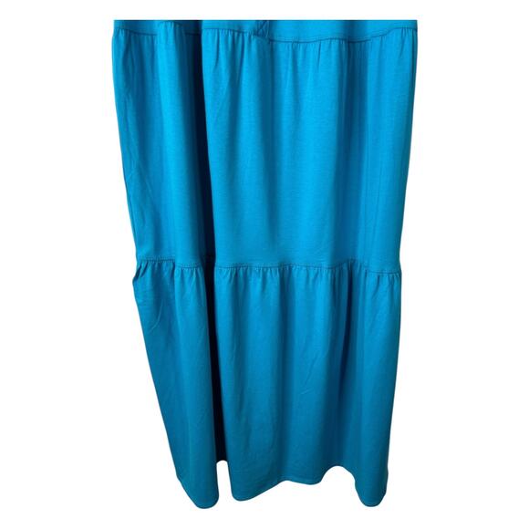 Athleta Drop In Tiered Dress Womens 1X Blue Sleeveless Tank Button Front Midi - Picture 3 of 11